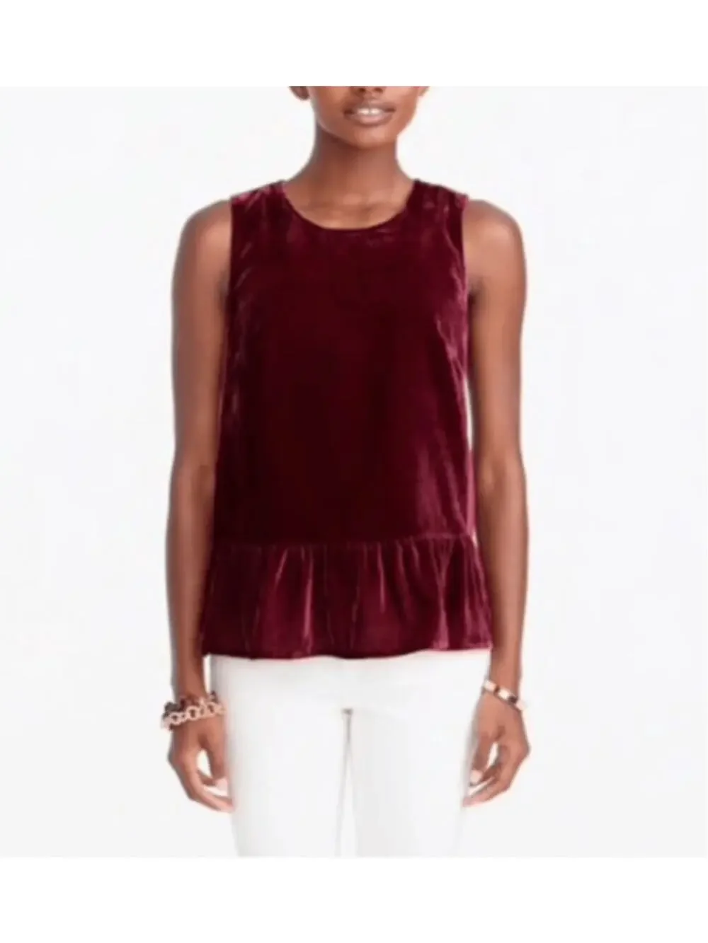 J. Crew Drapey Velvet Peplum Tank Top Deep Burgundy Red H1182 Size 00